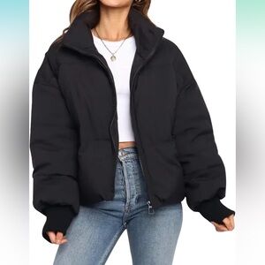Like New -Gihuo Women's Winter Cropped Black Puffer Jacket